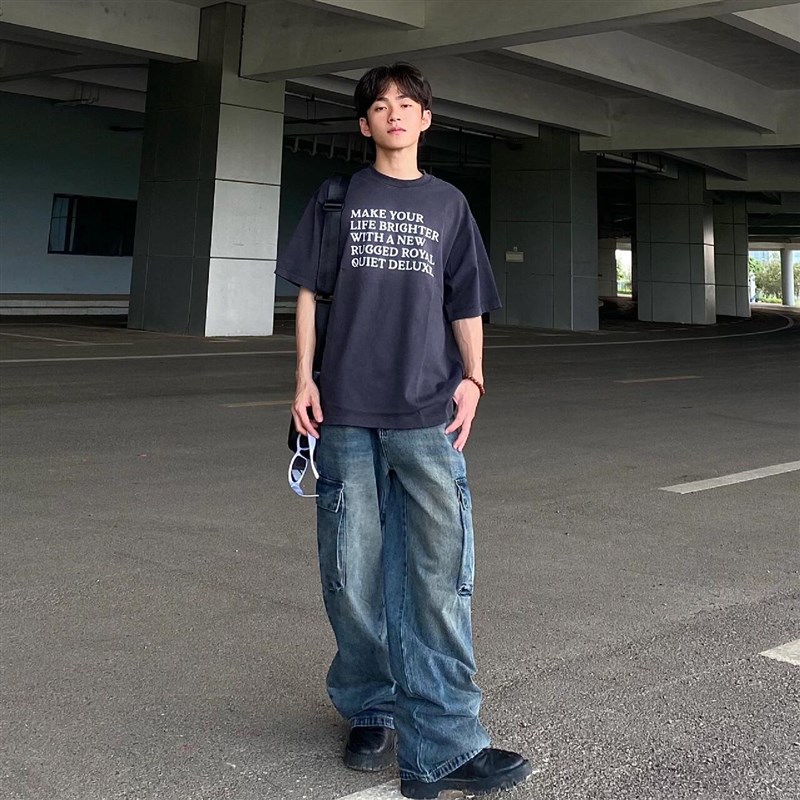 2025新款g男装套装日系短袖t恤衣服男生夏天套装工装长裤男夏装潮