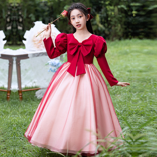 公主裙女童生日宴晚礼服2025新款红色轻奢小众高端儿童连衣裙高级