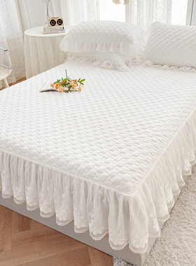 韩式公主风e床裙床罩单件白色夹棉加厚蕾丝花边床围裙床盖套四季