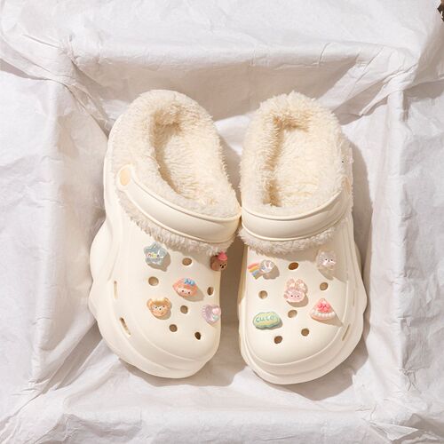洞洞鞋女款冬季i2024新款加绒加厚底增高踩屎感外穿毛绒包头棉拖
