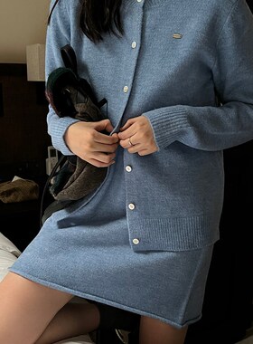 POXFFEE/针织n背心连衣裙套装女春季圆领慵懒高级感叠穿外套两件