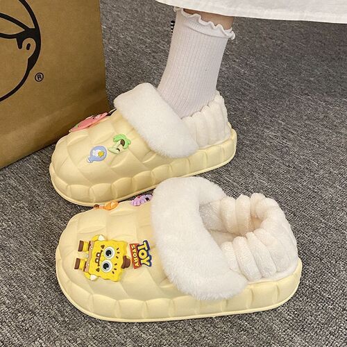 棉拖鞋女冬季防水家居厚底加绒包B跟学生宿舍可爱室内可拆卸保暖