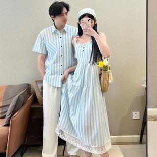 夏季 法式 情侶裝 一裙一衣2025新款 海邊度假風(fēng)顯瘦吊帶 設(shè)計(jì)感K韓版