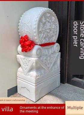 石雕白色大理石门墩鼓石对户吉祥象石门墩鼓石门饰石鼓