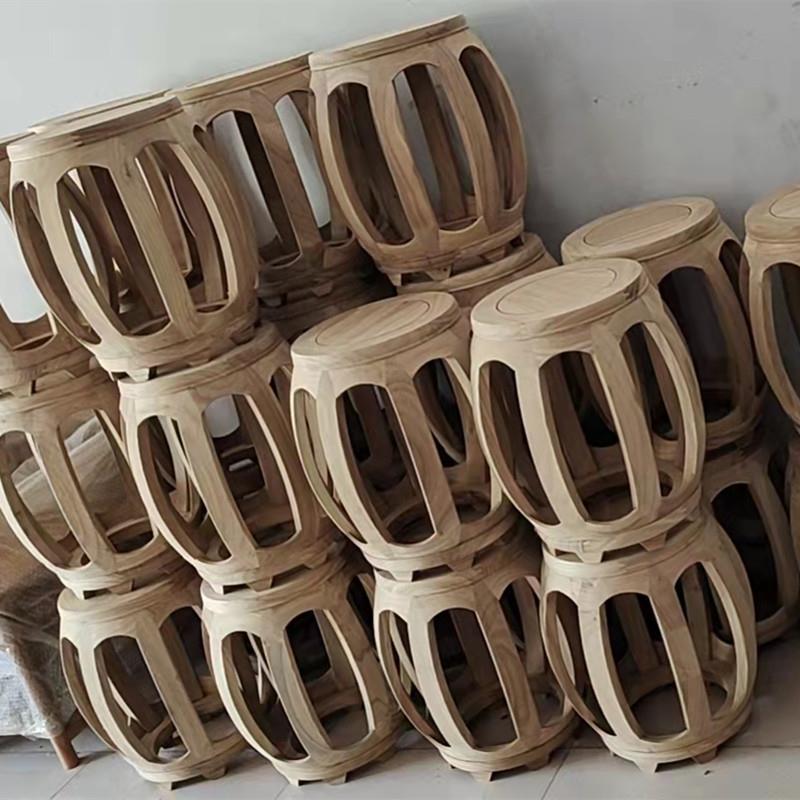 老榆木实木中式凳子鼓凳圆凳矮凳琴凳白茬白坯白胚换鞋凳坐墩古凳