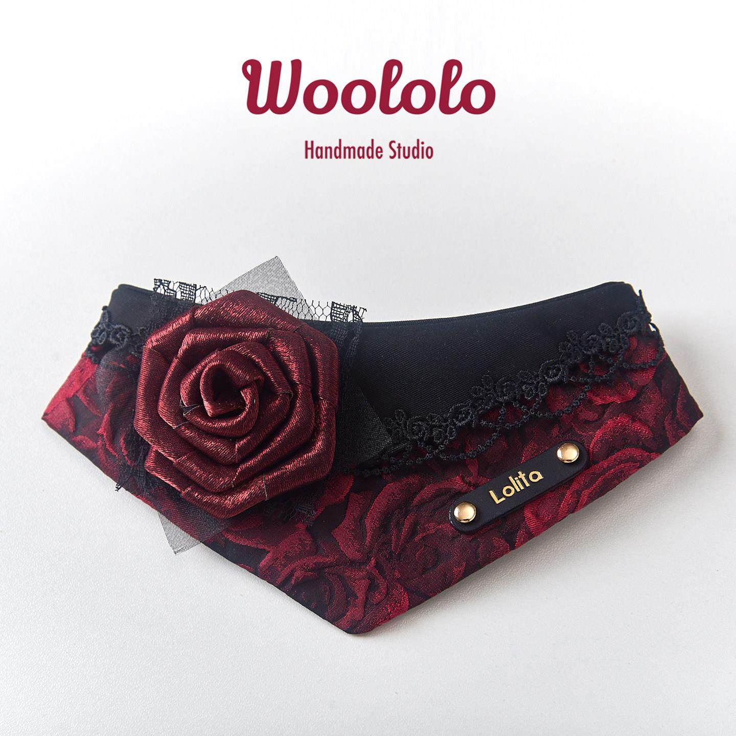 Woololo 原创哥特风暗夜玫瑰印花宠物猫咪狗狗口水巾三角围巾围脖