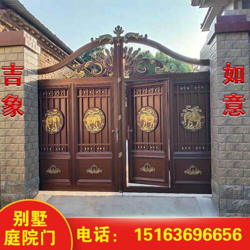 铝艺别墅庭院门农村自建房院子大门中式庭院大门电动平开门花园门