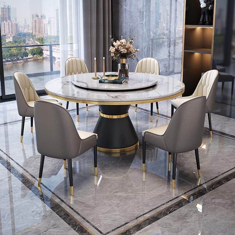 轻奢大理石餐桌椅组合现代简约亮光岩板圆桌饭桌家用小户型带转盘,住宅家具,大理石餐桌,淘宝优惠券,粉丝福利购,淘宝优惠卷