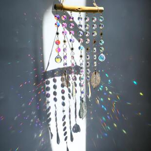 新款阳光捕手挂件水晶玻璃风铃吊饰房间窗户挂饰捕梦网女孩礼物