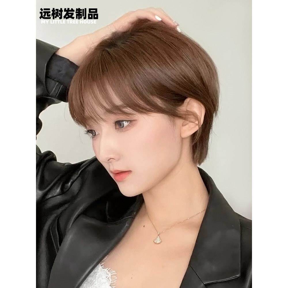 假发女新款透气短发全头套真人发丝耳挂假发套真发假发套全真自然