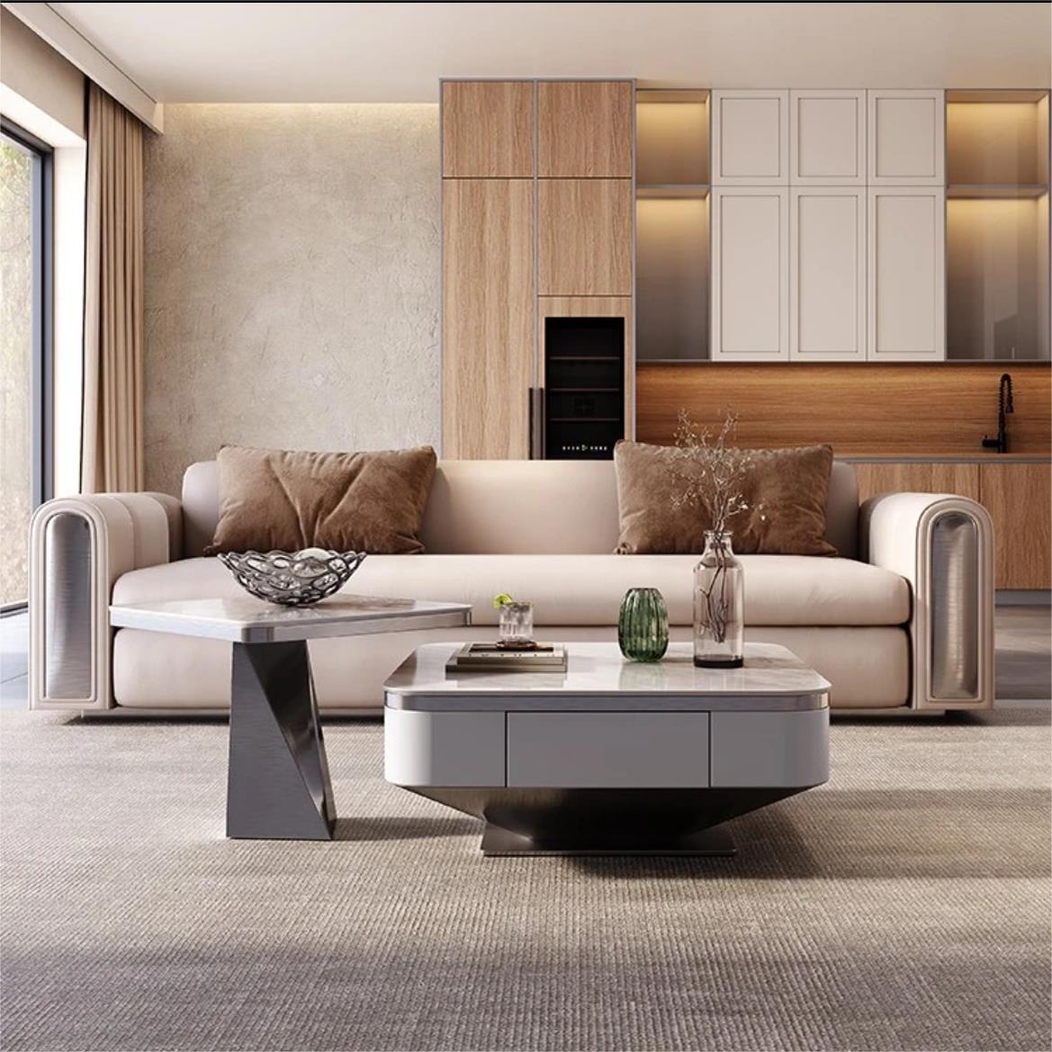 意大利轻豪华石板咖啡桌方形大小组合电视柜创意设计客厅极简家居