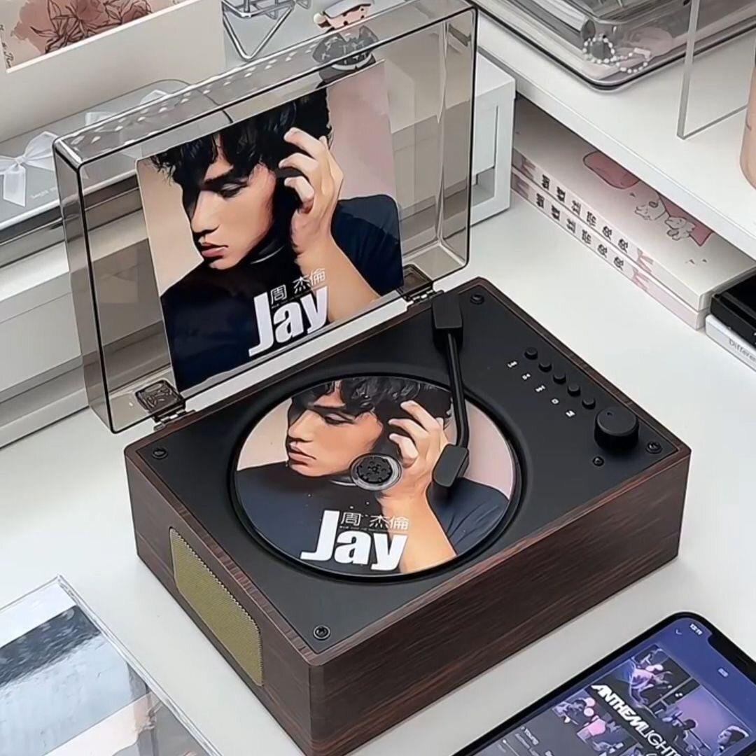 木质复古cd机专辑播放器蓝牙音响光盘光碟cd唱片机便携式生日礼物