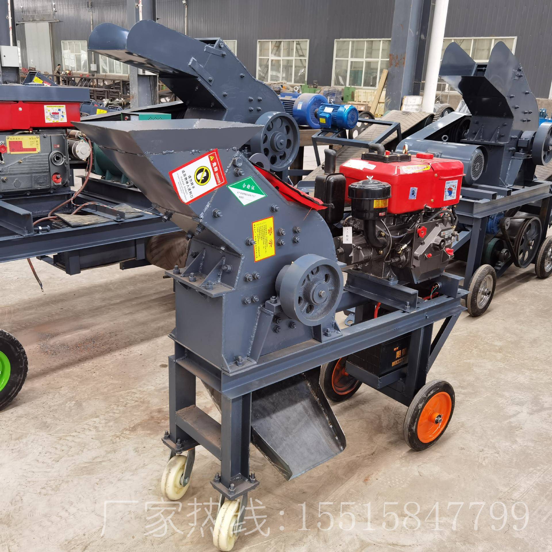 可移动锤式破碎机建筑用石子打砂机陶瓷砖块粉碎机