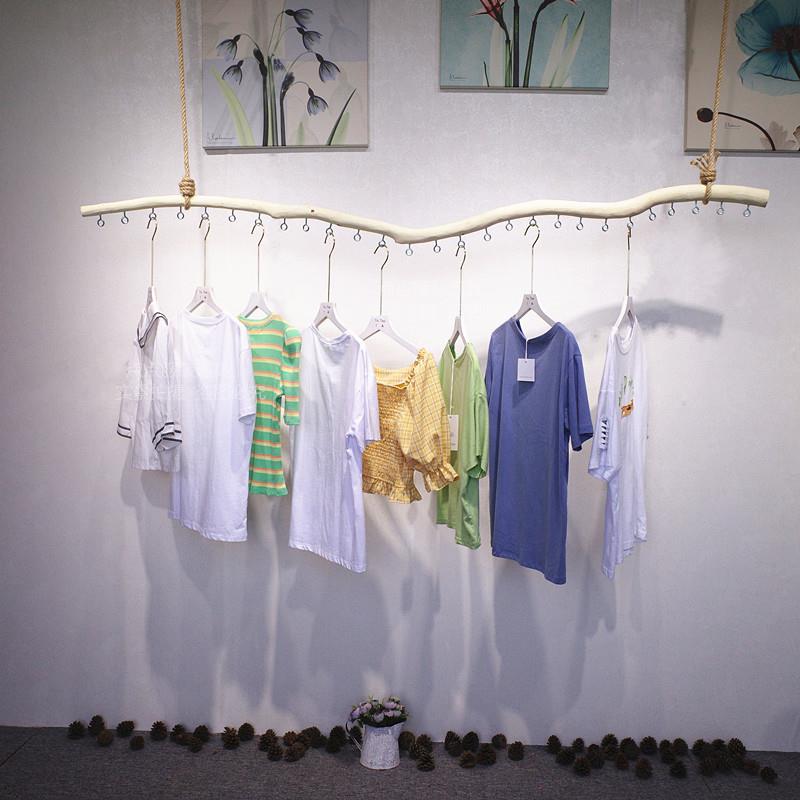 服装店树枝展示架吊顶悬挂挂衣杆实木衣架童装店货架橱窗装饰道具