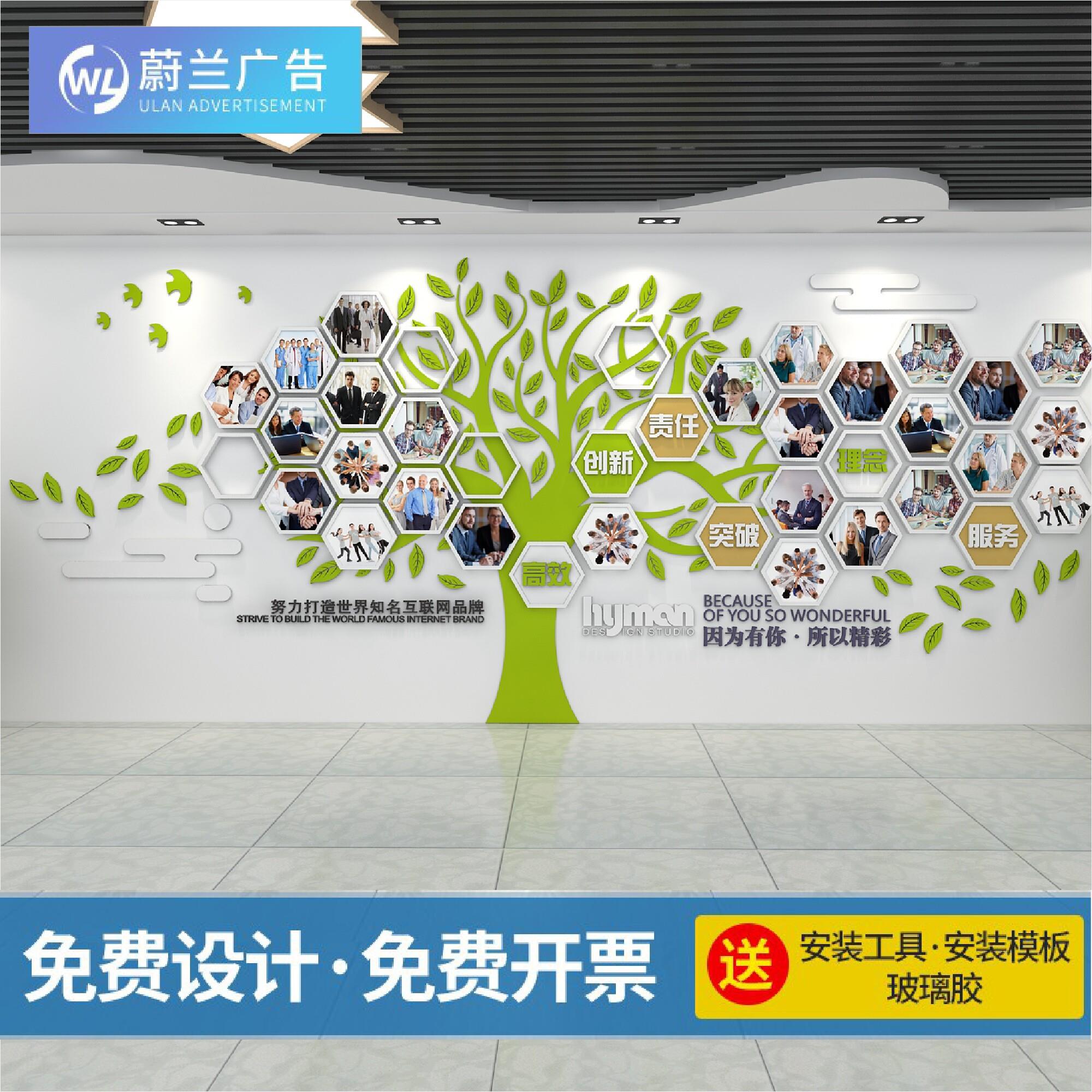 企业文化墙定制公司办公室会议室团队风采员工班组荣誉照片墙设计