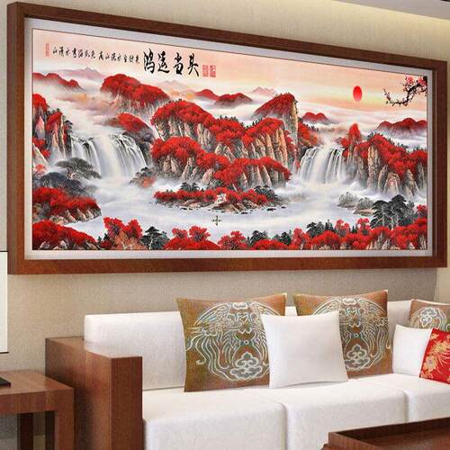 鸿运当头十字绣纯手工钻石画 画成品贴好满钻客厅办公室2米3米山
