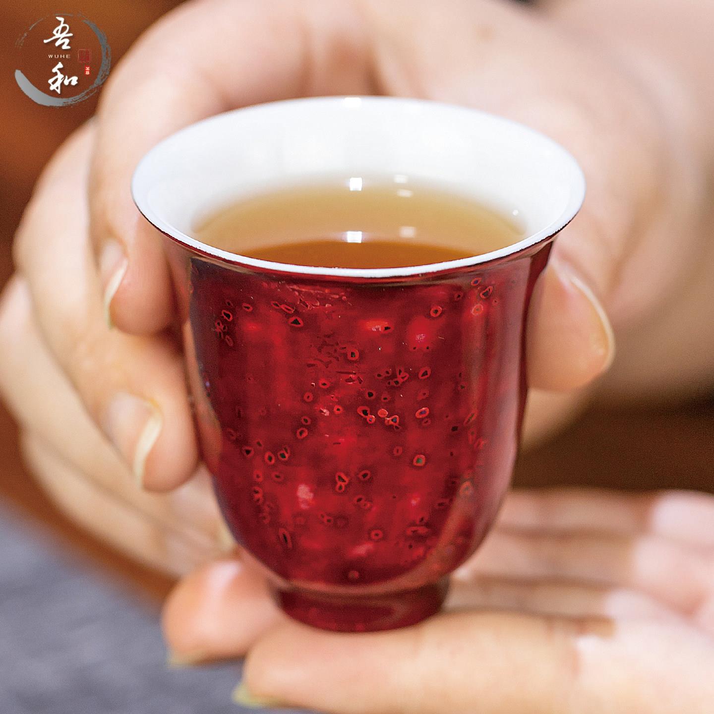 吾和漆器茶具福州非遗大漆手工红透铃铛杯白瓷上釉茶室高档品茗杯