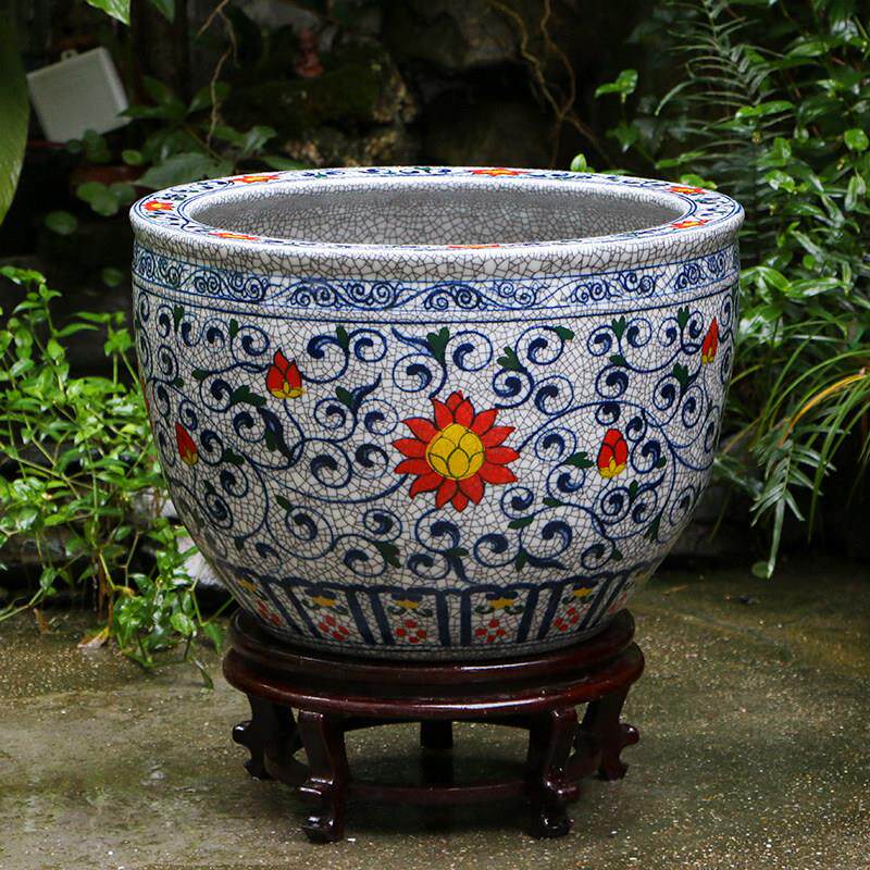 景德镇陶瓷鱼缸手绘青花瓷彷古养鱼盆圆形大完全溶解喷涂材料理论