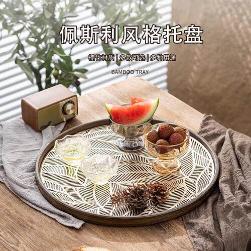 大号竹木制商用托盘咖啡蛋糕下午茶点心盘家用茶水杯收纳盘茶托盘