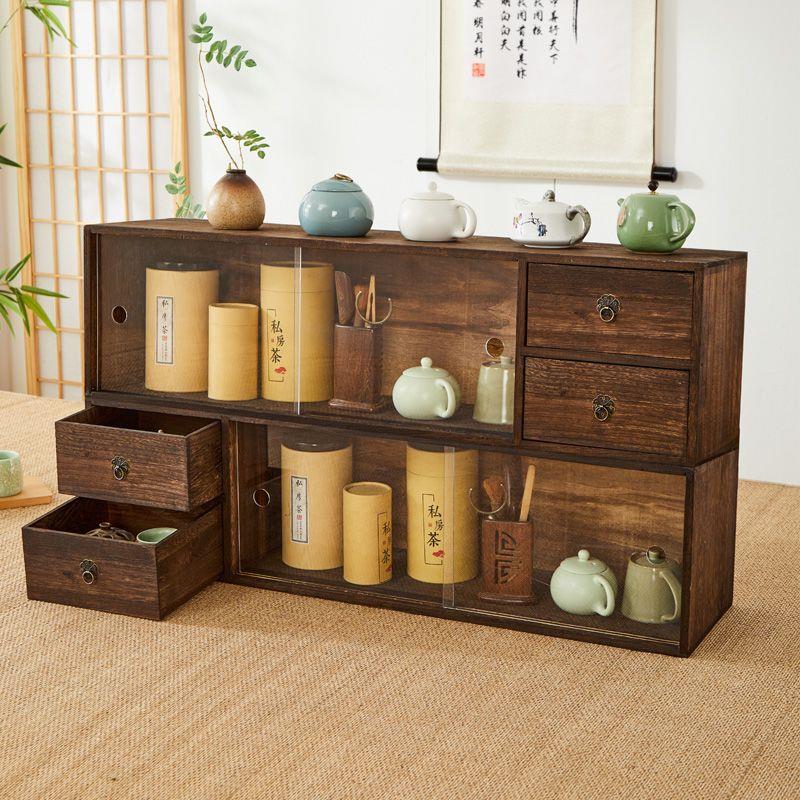 实木茶边柜陈列壁挂博古架中式茶具多宝格上墙置物架茶杯展示柜