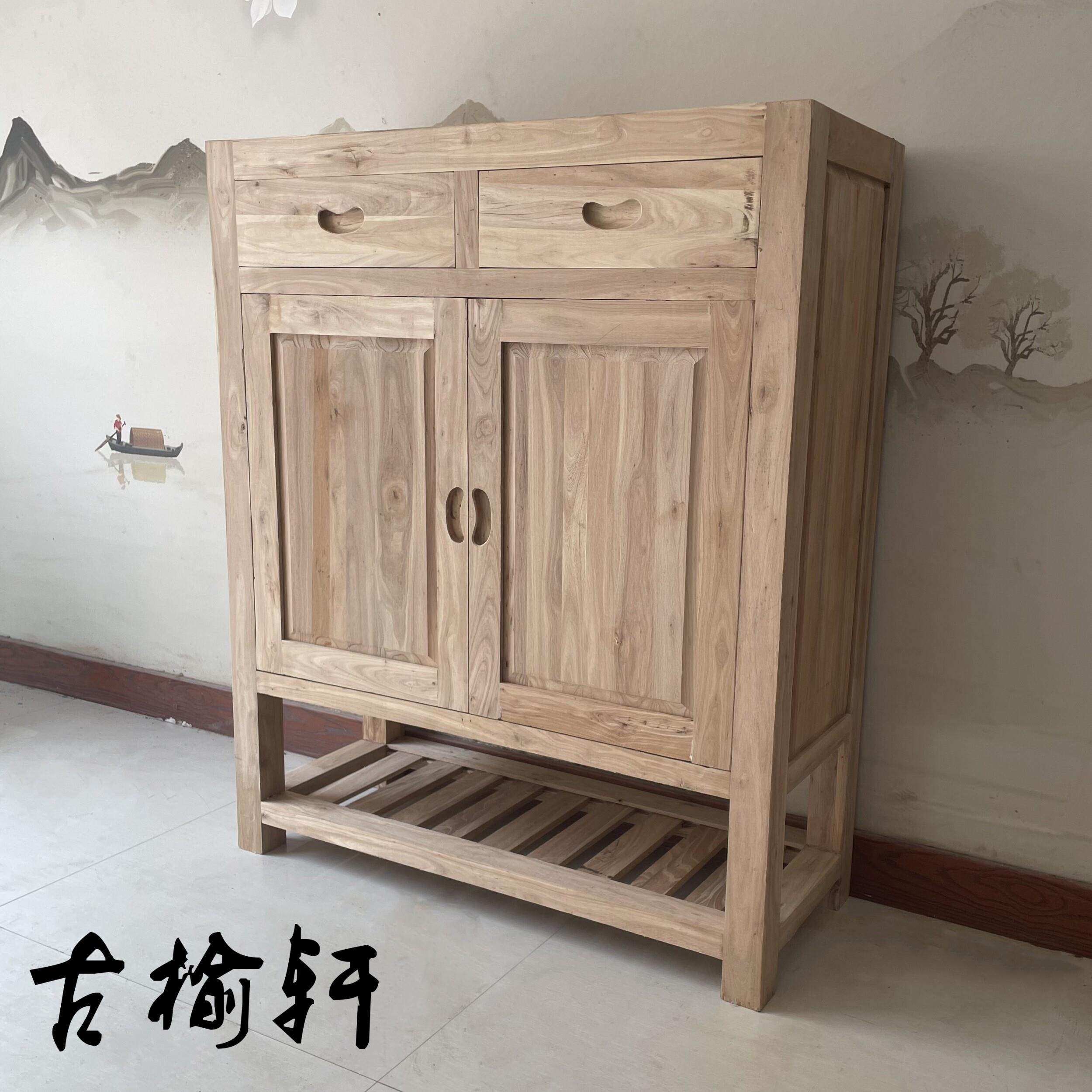 老榆木鞋柜实木对开门鞋架客厅门厅柜现代简约门口玄关柜收纳入户