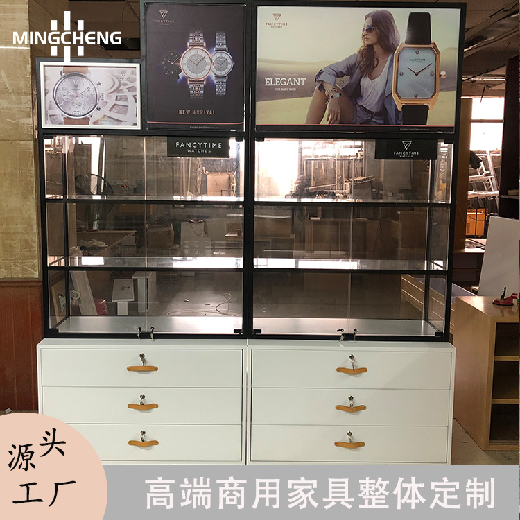 工厂定制时尚名表玻璃展示柜木质烤漆腕表陈列柜男女款手表展示架