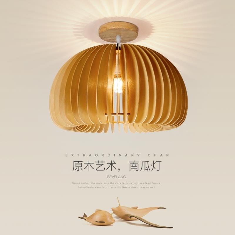 入户玄关过道走廊灯日式木艺设计新款南瓜灯饰家用阳台卧室吸顶灯