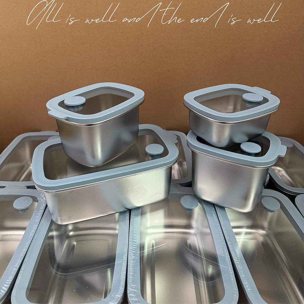 定制baby蓝304不锈钢玻璃保鲜盒上班族饭盒厨房密封食品级收纳盒