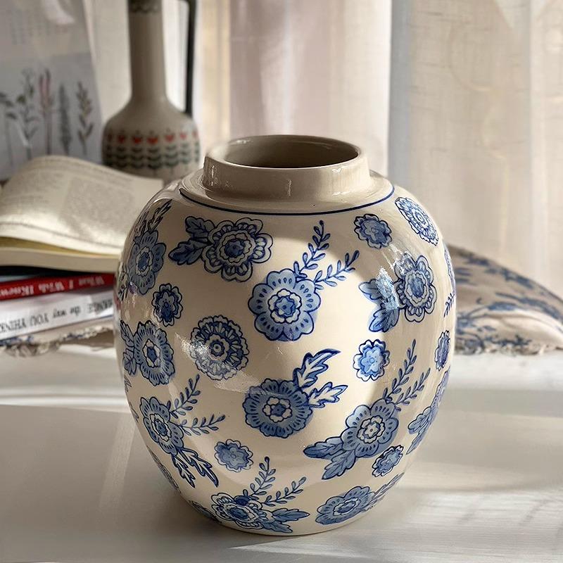 安木良品 外贸出口 法式乡村田园风青花瓷人工手绘陶瓷摆件插花瓶