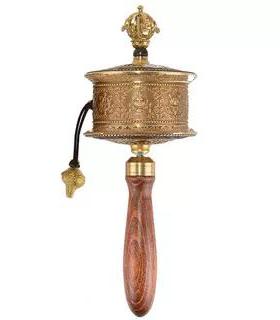 藏式手摇转轮经筒随身纯铜六字八吉祥浮雕铜材手摇转筒家居摆件