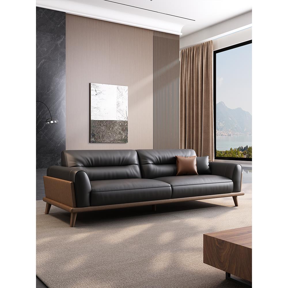 真皮办公室沙发现代简约贵宾接待室休息区会客洽谈三人位茶几组合