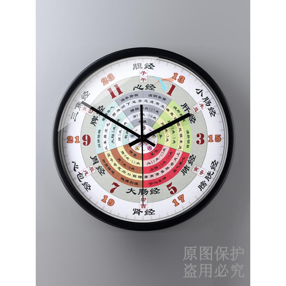 新中式子午流注钟表养生挂钟美容院中医十二时辰经络静音时钟挂墙