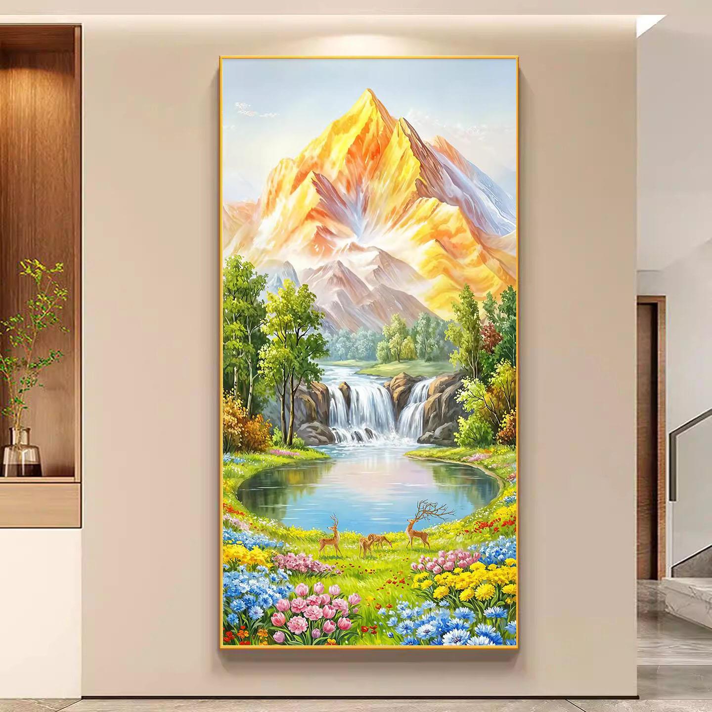 金山聚宝盆山水风景钻石画客厅过道背景墙高端大气手工点钻满钻5d