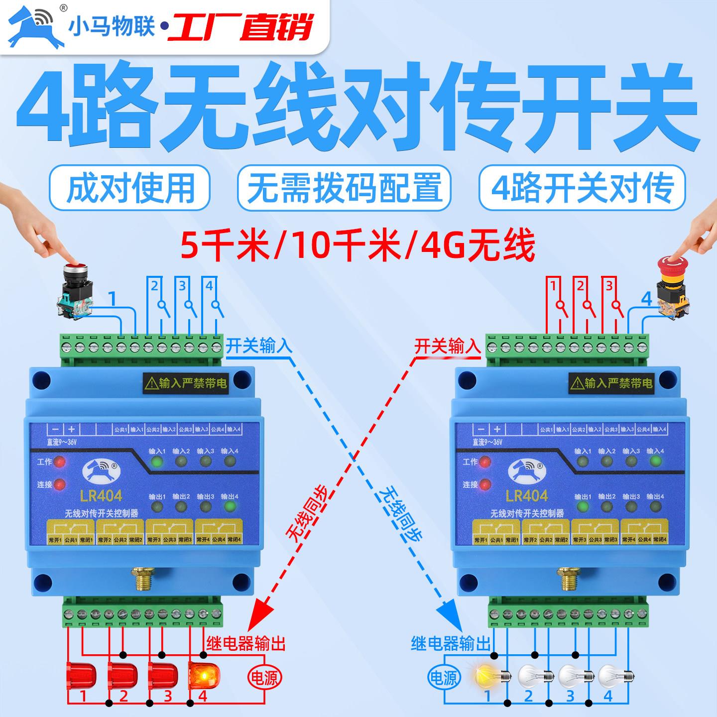 工业无线对传开关4路双向反馈远程io控制器遥控收发模块小马物联