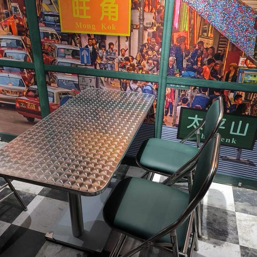 桌子不锈钢网红桌椅组合套装港式茶餐厅饭店快餐店餐饮桌子奶茶店