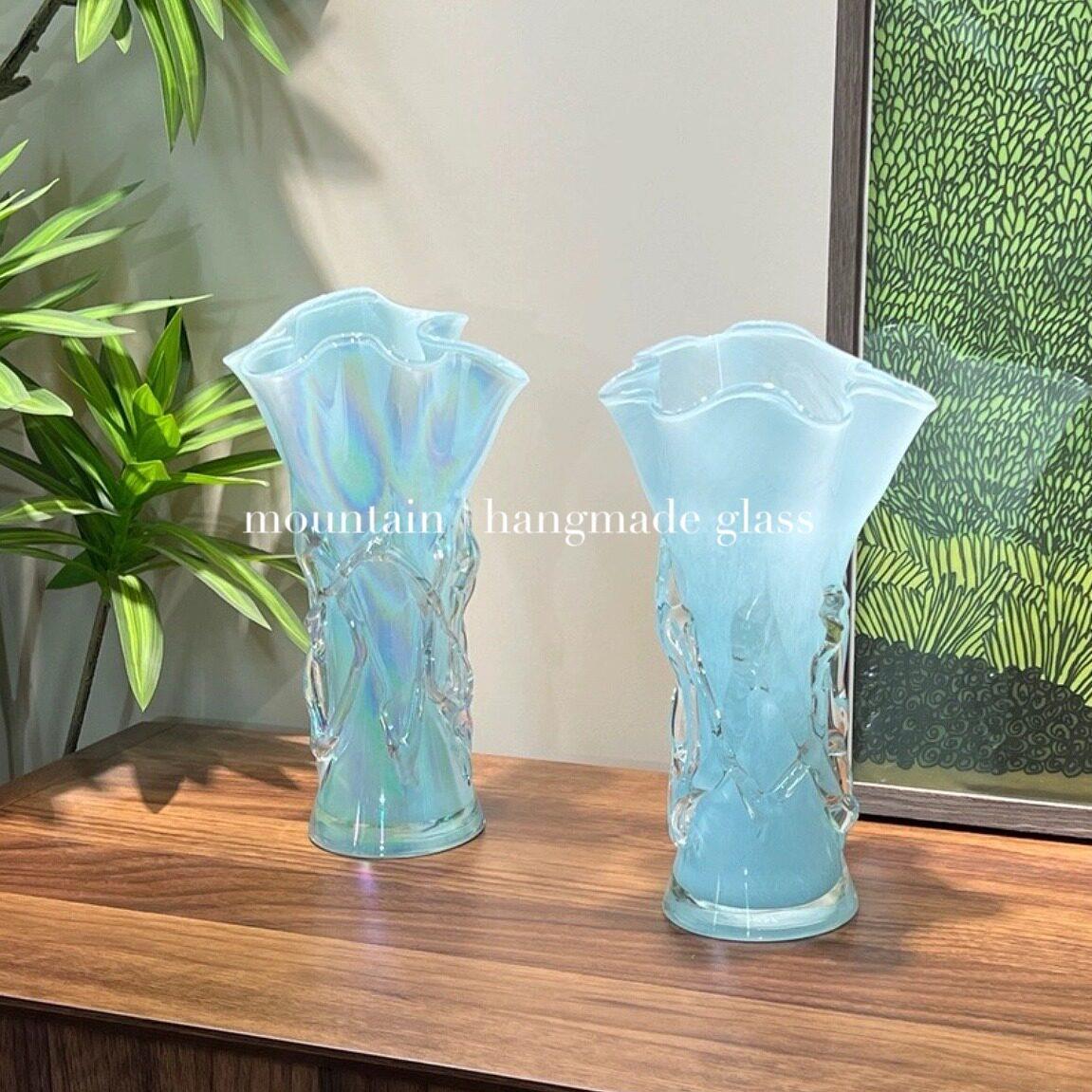 蓝色花边花瓶手工白菜花瓶家居好物客厅摆件卧室摆件桌面简约花瓶