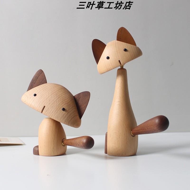创意木艺动物猫礼品家居装饰品木质欧式摆件木制品样板房摆件