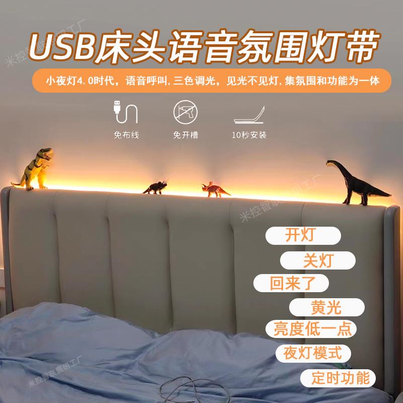 智能语音床头氛围灯带USB小夜灯卧室起夜婴儿喂奶护眼自粘LED灯带
