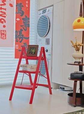 乔迁梯子喜庆红色新居布置步步高升家用折叠梯室内爬梯加厚踏步梯