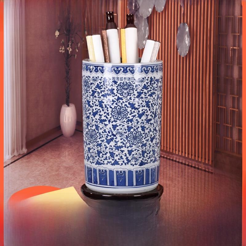 景德镇青花瓷瓶筒书画桶卷筒书画储筒客厅书房装饰