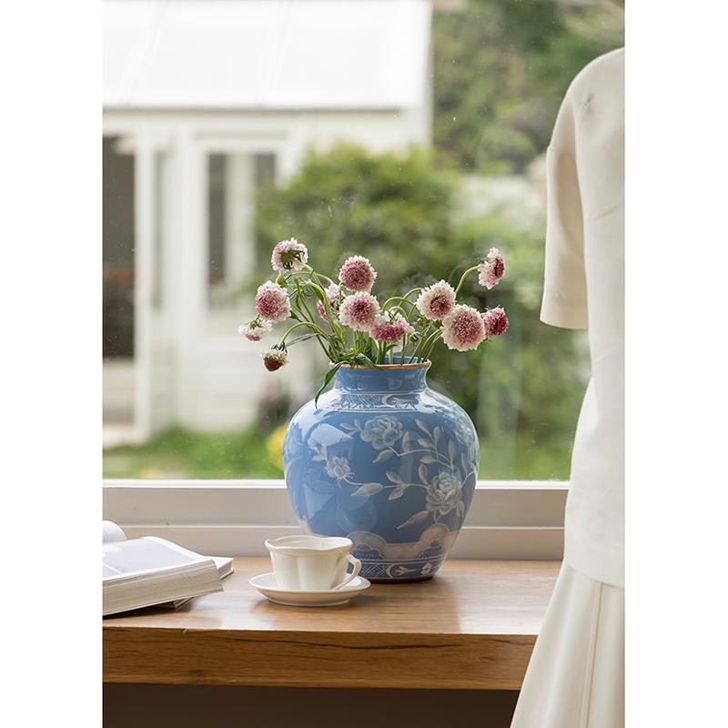 若奈家居 “意式东方”古董花瓶系列/Richard手绘牡丹烟波蓝花器