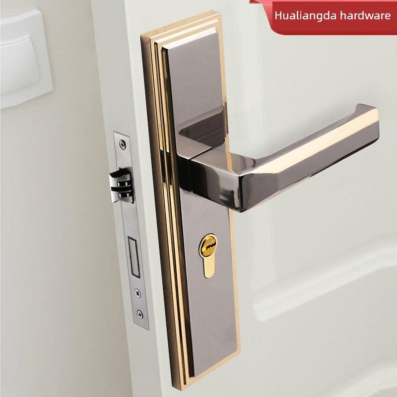 门锁家用实木门通用型金色静音免改孔门锁室内卧室房间门锁具门锁