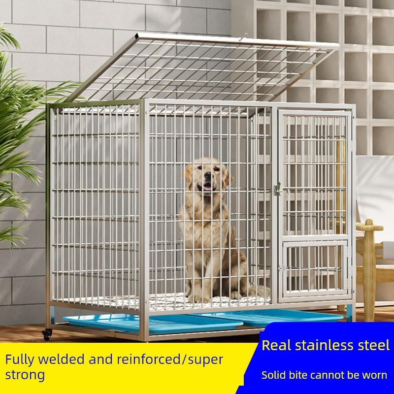 实心不锈钢方管大型空间狗笼中型和大型狗窝室内和室外笼子白钢金