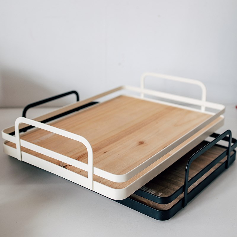 半宅玄关收纳盘首饰杂物盘铁艺木质茶G盘咖啡馆调味罐水杯面包托