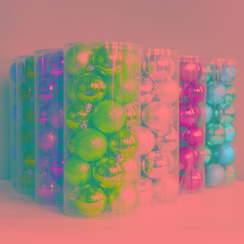 圣诞装饰商场酒店面橱窗挂r件4/6/8cm桶装球亮亚粉塑料电镀球吊球