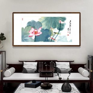 荷花装饰画客厅沙发背景墙装饰画办公室书房大气挂画张大千嘉藕图