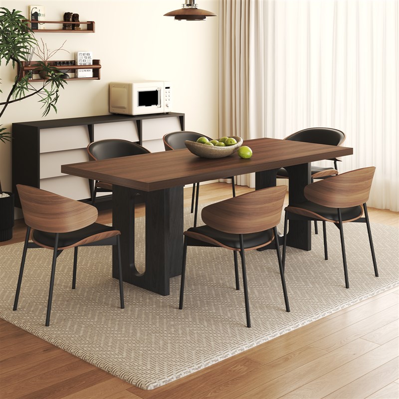 意式轻奢胡桃色岩板餐桌椅组合家用现代极L简小户型长方形下挂饭