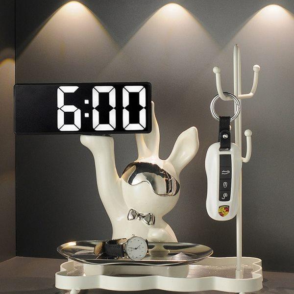 创意网红长耳兔奶油风入户进门玄关电子数字时钟摆件轻奢家居装饰,家居饰品,台钟/闹钟,淘宝优惠券,粉丝福利购,淘宝优惠卷