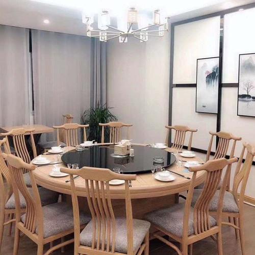 电动餐桌大圆桌转盘带电磁炉自动旋转酒店餐厅饭店包厢15/20人3米