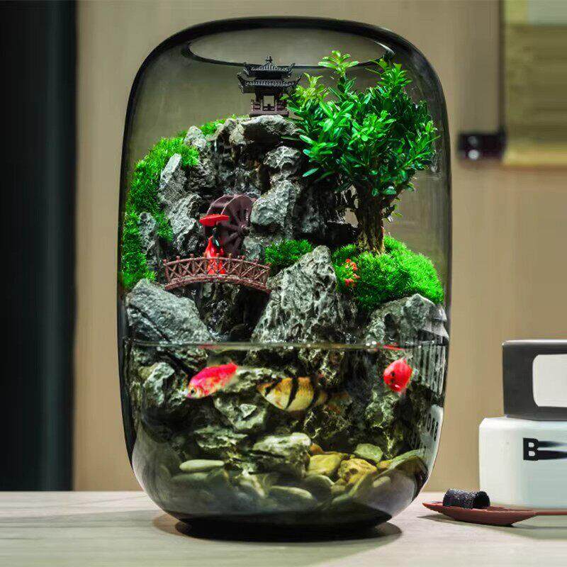 时来运转创意流水养鱼缸苔藓微景观生态瓶办公室桌面摆件生日送礼